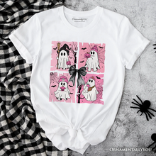 Load image into Gallery viewer, Pink Halloween Ghost T-Shirt, Coquette Spooky Season Tee: White / S