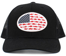 Load image into Gallery viewer, USA Fish Flag Mesh Back Ballcap: BLK-BLK