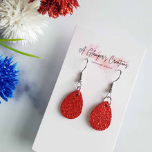 Load image into Gallery viewer, Red Metallic MINI Teardrop Leather Earrings - 4th of July