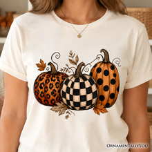 Load image into Gallery viewer, Leopard Checkered Pumpkin T-Shirt, Autumn Fall Tee: Vintage Brown / L