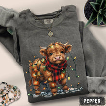 Load image into Gallery viewer, Highland Cow Christmas Shirt, Cute Cow Holiday Sweater: Sand / S / Sweatshirt