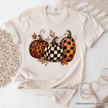 Load image into Gallery viewer, Leopard Checkered Pumpkin T-Shirt, Autumn Fall Tee: Vintage Brown / S