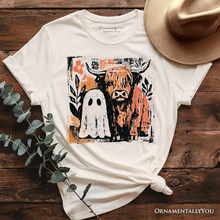 Load image into Gallery viewer, Highland Cow Ghost Fall T-Shirt, Spooky Season Halloween Tee: Natural / XL