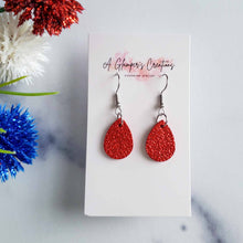 Load image into Gallery viewer, Red Metallic MINI Teardrop Leather Earrings - 4th of July