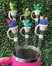 Load image into Gallery viewer, Cactus Straw Toppers: Green/Pink