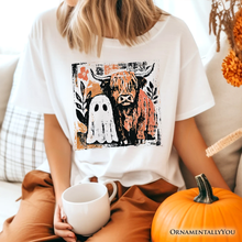 Load image into Gallery viewer, Highland Cow Ghost Fall T-Shirt, Spooky Season Halloween Tee: Natural / L