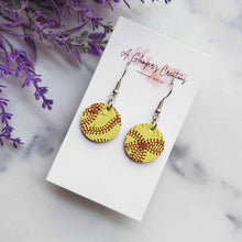 Load image into Gallery viewer, Softball Laces Small Circle Drops Leather Earrings