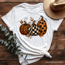 Load image into Gallery viewer, Leopard Checkered Pumpkin T-Shirt, Autumn Fall Tee: Vintage Brown / M