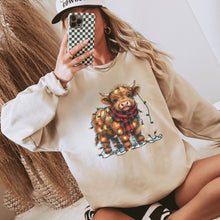 Load image into Gallery viewer, Highland Cow Christmas Shirt, Cute Cow Holiday Sweater: Sand / S / Sweatshirt
