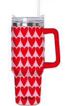 Load image into Gallery viewer, Girly Red Hearts Valentine's Day Tumbler with Handle: Light Pink