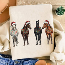 Load image into Gallery viewer, Retro Xmas Horses Western Christmas Shirt, Cowboy Sweater: Sand / L / T-Shirt