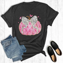 Load image into Gallery viewer, Fall Breast Cancer Awareness Pumpkin Graphic Tee: Charcoal / S / Short Sleeve