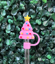 Load image into Gallery viewer, Holiday Tumbler Straw Toppers: Green/Green Tree