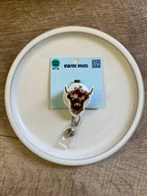 Load image into Gallery viewer, Floral Highland Cow Badge Reel