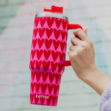 Load image into Gallery viewer, Girly Red Hearts Valentine's Day Tumbler with Handle: Light Pink
