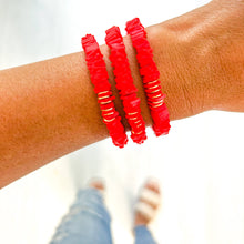 Load image into Gallery viewer, Red Game Day Bracelets &amp;  Necklaces: GAME DAY WORD WITH SILVER PLATED BEADS
