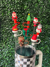 Load image into Gallery viewer, Holiday Tumbler Straw Toppers: Green/Green Tree
