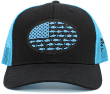 Load image into Gallery viewer, USA Fish Flag Mesh Back Ballcap: BLK-BLK
