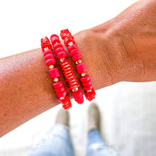 Load image into Gallery viewer, Red Game Day Bracelets &amp;  Necklaces: GAME DAY GOLD WORD WITH FOOTBALL ACCENT
