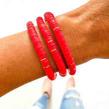 Load image into Gallery viewer, Red Game Day Bracelets &amp;  Necklaces: GAME DAY GOLD WORD WITH FOOTBALL ACCENT
