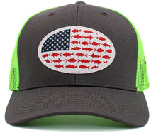 Load image into Gallery viewer, USA Fish Flag Mesh Back Ballcap: BLK-BLK
