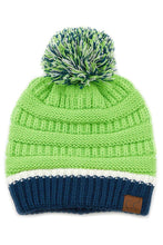 Load image into Gallery viewer, C.C Team Color Ribbed Beanie with Pom Winter Hat: 8.blue/White
