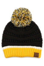 Load image into Gallery viewer, C.C Team Color Ribbed Beanie with Pom Winter Hat: 9.black/Gold
