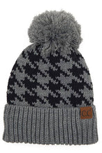 Load image into Gallery viewer, C.C Houndstooth Knit Beanie With Pom: Light Grey/Black
