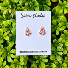 Load image into Gallery viewer, Little Debbie Inspired Christmas Cupcake Earrings
