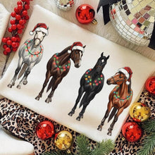 Load image into Gallery viewer, Retro Xmas Horses Western Christmas Shirt, Cowboy Sweater: Sand / L / T-Shirt

