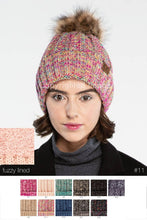 Load image into Gallery viewer, C.C Fuzzy Fleece Lining Knit Hat With Pom: 32
