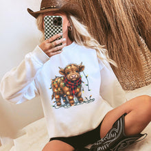 Load image into Gallery viewer, Highland Cow Christmas Shirt, Cute Cow Holiday Sweater: Sand / S / Sweatshirt
