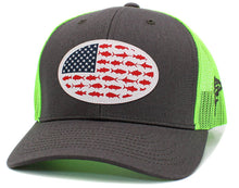 Load image into Gallery viewer, USA Fish Flag Mesh Back Ballcap: BLK-BLK
