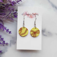 Load image into Gallery viewer, Softball Laces Small Circle Drops Leather Earrings

