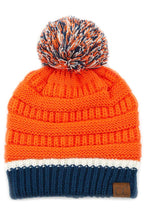 Load image into Gallery viewer, C.C Team Color Ribbed Beanie with Pom Winter Hat: 8.blue/White
