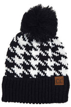 Load image into Gallery viewer, C.C Houndstooth Knit Beanie With Pom: Taupe/Brown
