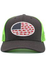 Load image into Gallery viewer, USA Fish Flag Mesh Back American Flag Baseball Cap: Black/Black
