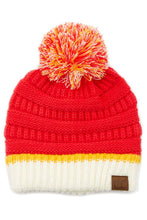 Load image into Gallery viewer, C.C Team Color Ribbed Beanie with Pom Winter Hat: 11.PURPLE/GOLD
