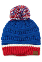 Load image into Gallery viewer, C.C Team Color Ribbed Beanie with Pom Winter Hat: 4.green/Gold
