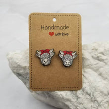 Load image into Gallery viewer, Highland Cow Stud Earrings - Wooden
