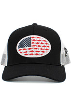 Load image into Gallery viewer, USA Fish Flag Mesh Back American Flag Baseball Cap: Black/Black
