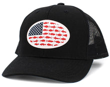 Load image into Gallery viewer, USA Fish Flag Mesh Back Ballcap: BLK-BLK
