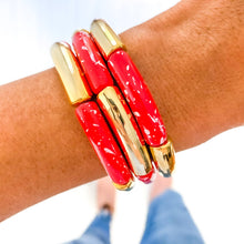 Load image into Gallery viewer, Red Game Day Bracelets &amp;  Necklaces: GAME DAY WORD WITH SILVER PLATED BEADS
