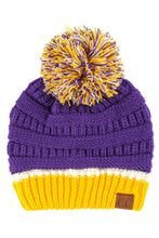 Load image into Gallery viewer, C.C Team Color Ribbed Beanie with Pom Winter Hat: 4.green/Gold
