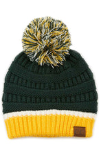 Load image into Gallery viewer, C.C Team Color Ribbed Beanie with Pom Winter Hat: 11.PURPLE/GOLD
