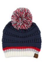 Load image into Gallery viewer, C.C Team Color Ribbed Beanie with Pom Winter Hat: 8.blue/White

