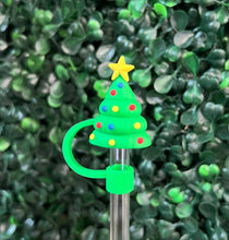 Load image into Gallery viewer, Holiday Tumbler Straw Toppers: Green/Green Tree
