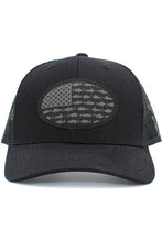 Load image into Gallery viewer, USA Fish Flag Mesh Back American Flag Baseball Cap: Black/Black
