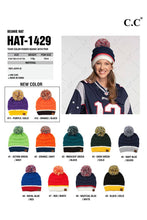 Load image into Gallery viewer, C.C Team Color Ribbed Beanie with Pom Winter Hat: 5.navy/Silver
