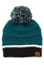 Load image into Gallery viewer, C.C Team Color Ribbed Beanie with Pom Winter Hat: 11.PURPLE/GOLD
